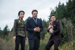 Sook (Diana Bang) with Aaron (Seth Rogen) and Dave (James Franco) in Columbia Pictures' THE INTERVIEW.
