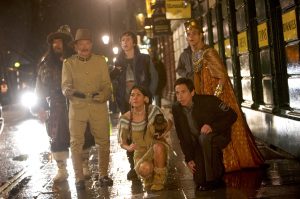 NIGHT AT THE MUSEUM 3 (from left): Atilla the Hun (Patrick Gallagher), Teddy Roosevelt (Robin Williams), Nick Daley (Skyler Gisondo), Sacajawea (Mizuo Peck), Larry Daley (Ben Stiller) and Ahkmenrah (Rami Malek) make an important discovery. Photo credit:  Kerry Brown TM and © 2014 Twentieth Century Fox Film Corporation.  All Rights Reserved.  Not for sale or duplication.