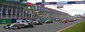 MELBOURNE, AUSTRALIA - 16 MARCH 2014: #44 Lewis Hamilton (GBR) (L), Mercedes AMG Petronas F1 Team, leads during the start of Formula 1's Australian Grand Prix.